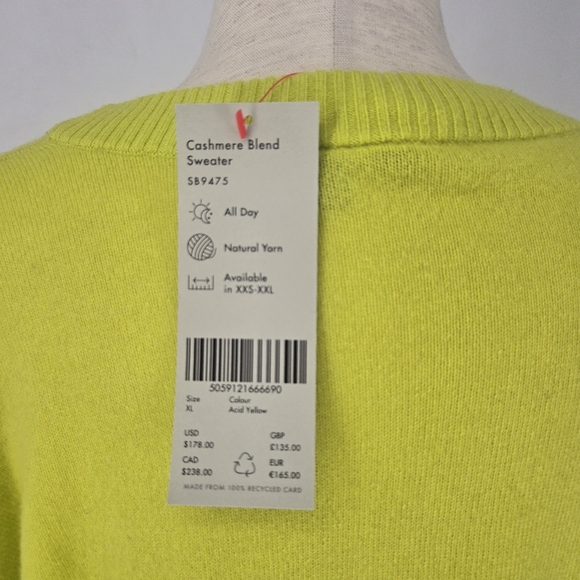 Sweaty Betty Cashmere Blend Jumper – Acid Yellow, Size XL NWT - Picture 7 of 11
